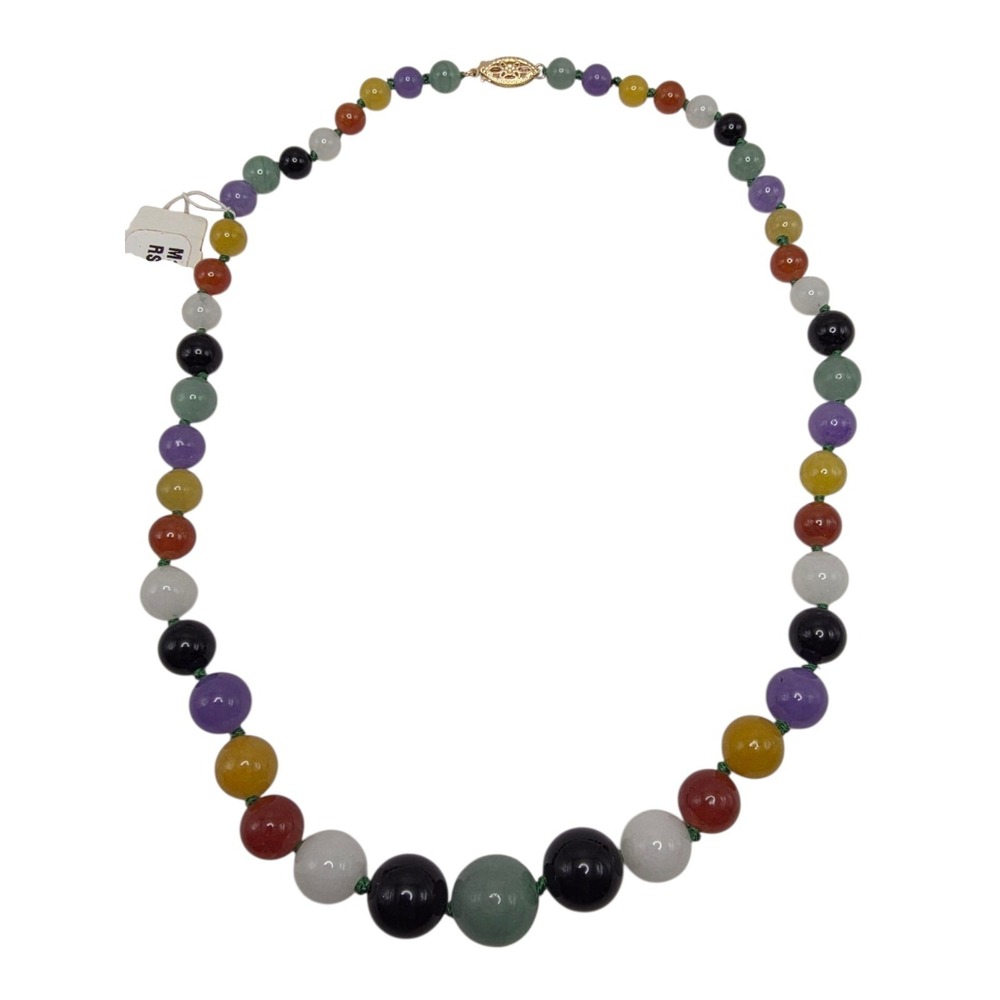 Ross-Simons Jade w/ Black Agate Beads Graduated Necklace 14k Gold Clasp New